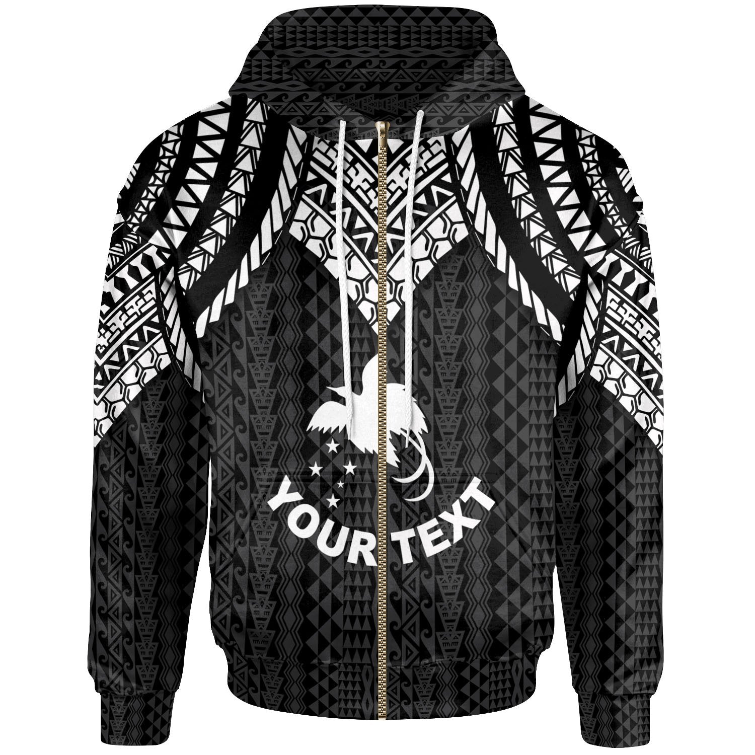 Papua New Guinea Custom Zip up Hoodie Polynesian Armor Style Black Unisex Black - Polynesian Pride