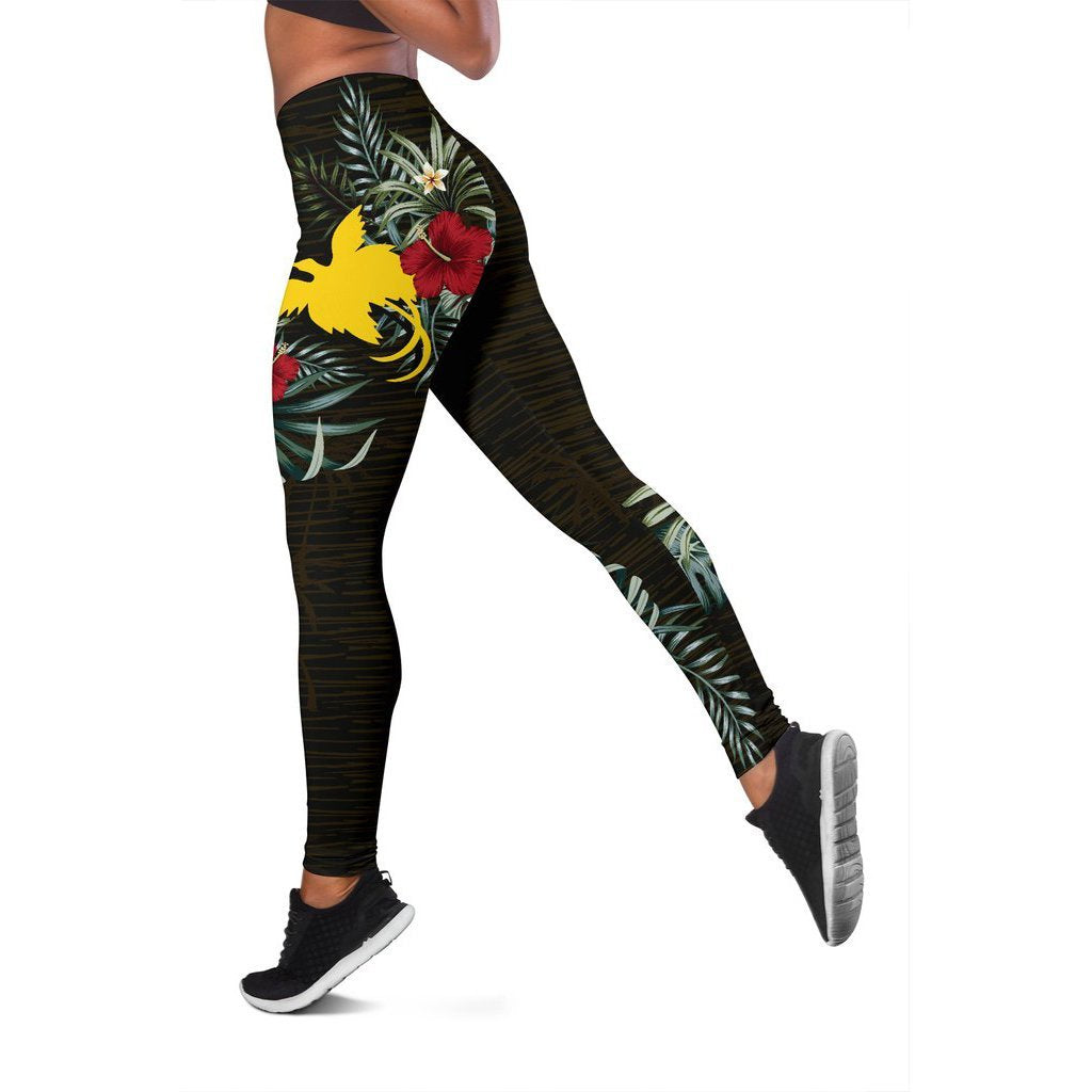 Papua New Guinea Hibiscus Leggings A7 Black - Polynesian Pride