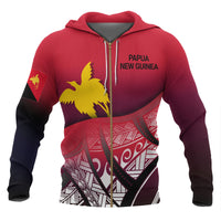Papua New Guinea Coat of Arms Zip up Hoodie Polynesian Pattern Unisex Red - Polynesian Pride