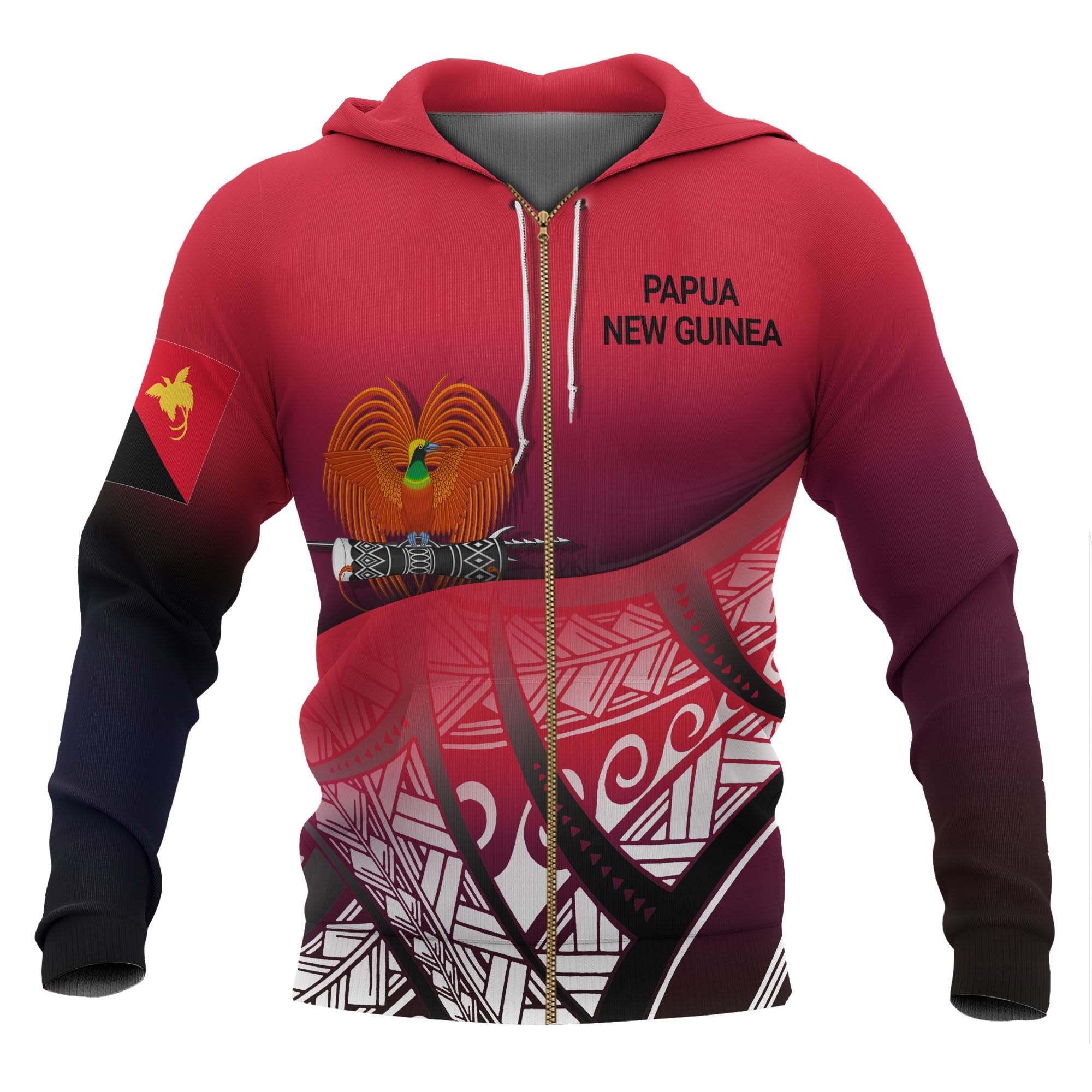 Papua New Guinea Coat of Arms Zip up Hoodie Polynesian Pattern Unisex Red - Polynesian Pride