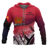 Papua New Guinea Coat of Arms Zip up Hoodie Polynesian Pattern Unisex Red - Polynesian Pride