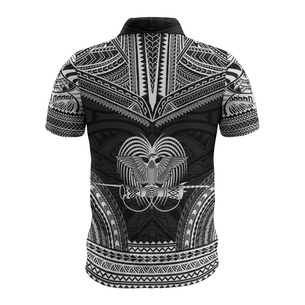 Papua New Guinea Polo Shirt Papua New Guinea Coat Of Arms Polynesian Chief Tattoo Black Version - Polynesian Pride