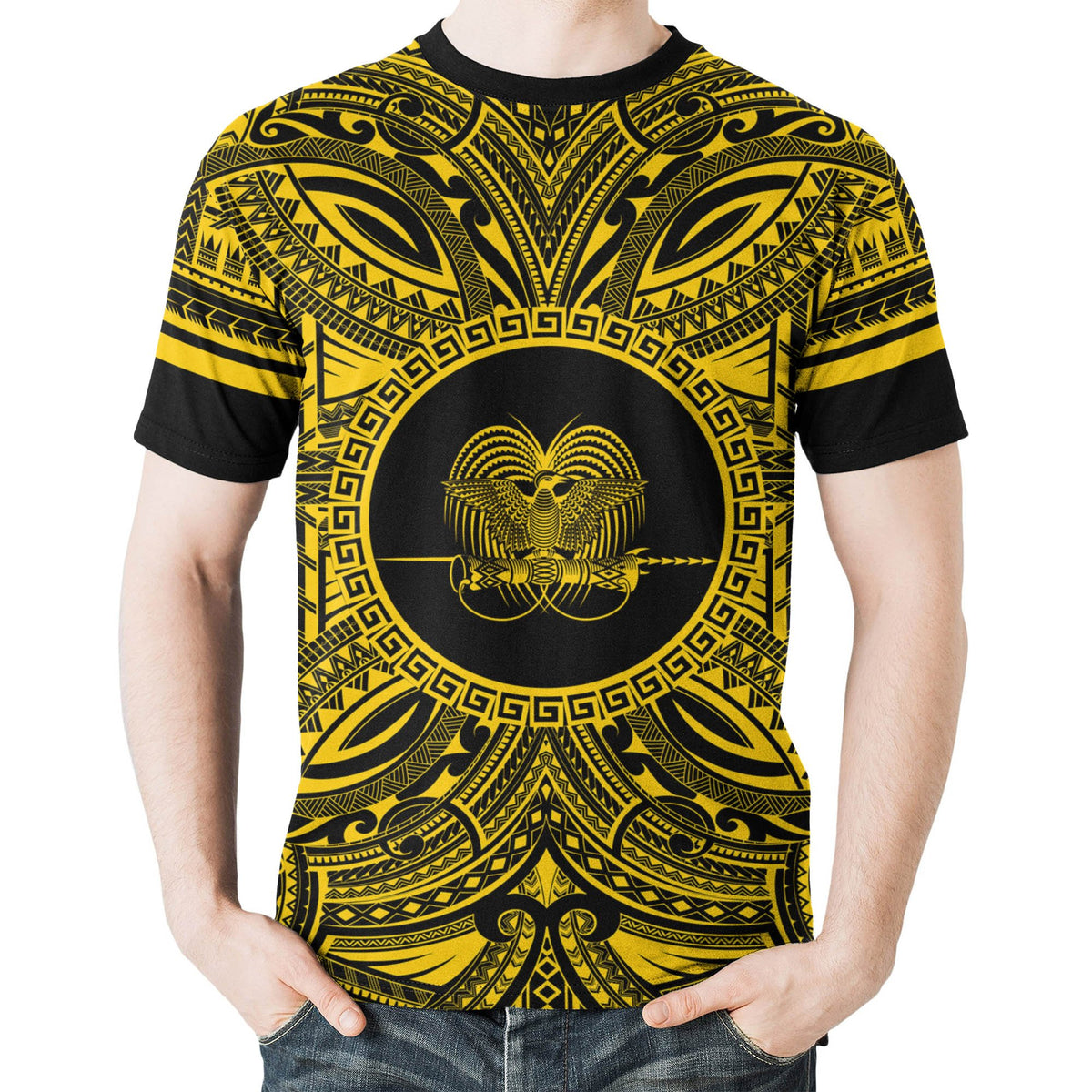 Papua New Guinea All T Shirt Papua New Guinea Coat Of Arms Polynesian Gold Black - Polynesian Pride