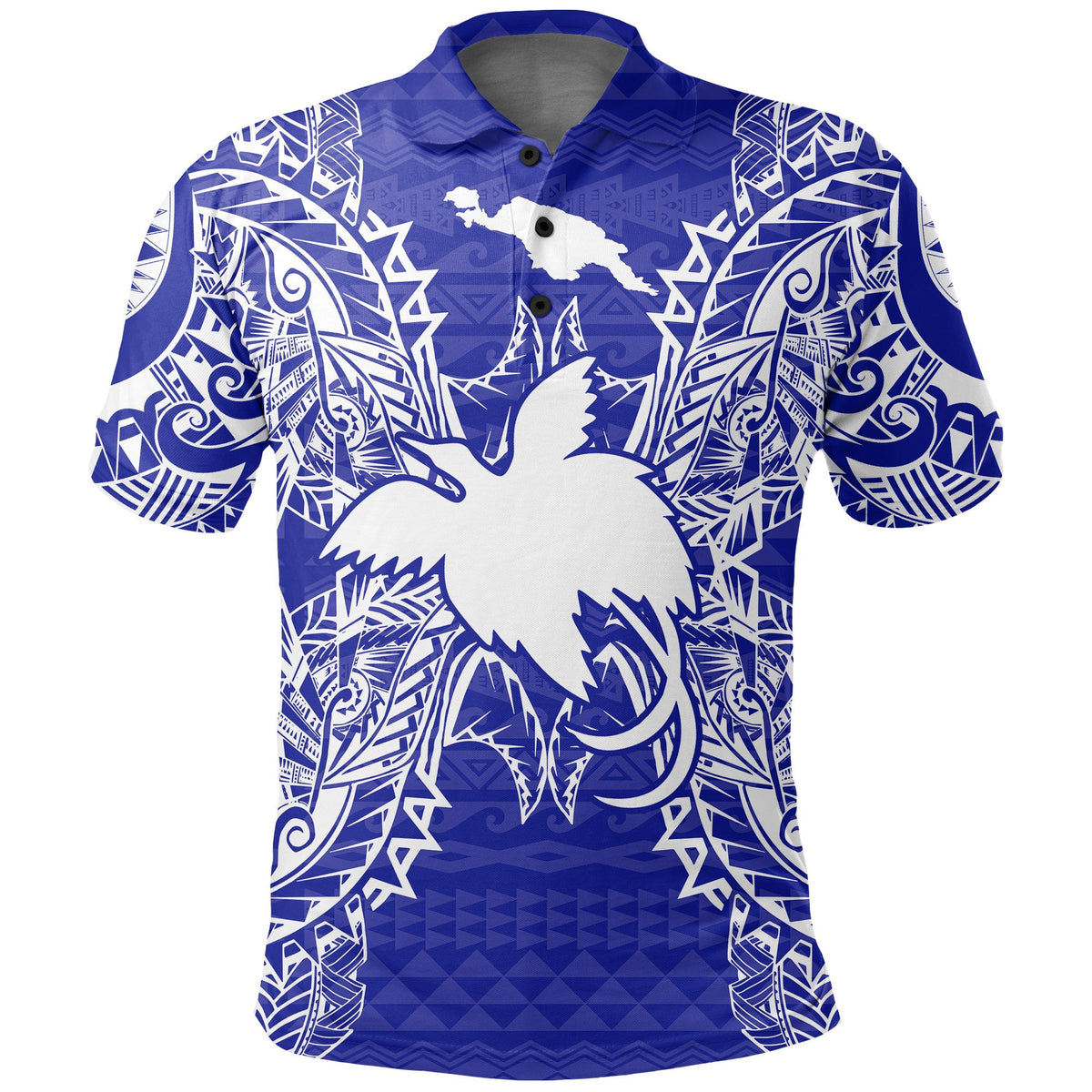 Papua New Guinea Polo Shirt Papua New Guinea Flag Map Polynesian Tattoo Blue Unisex Blue - Polynesian Pride