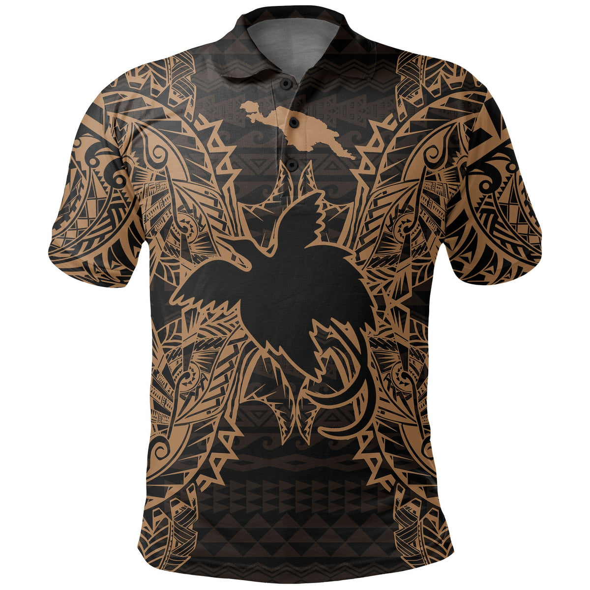 Papua New Guinea Polo Shirt Papua New Guinea Flag Map Polynesian Tattoo Gold Unisex Gold - Polynesian Pride