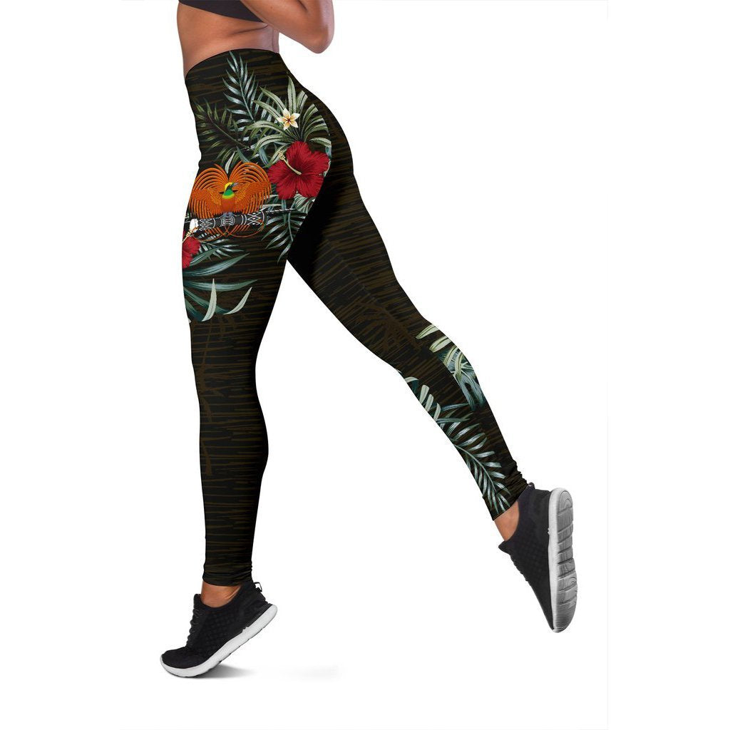 Papua New Guinea Hibiscus Leggings A7 Black - Polynesian Pride