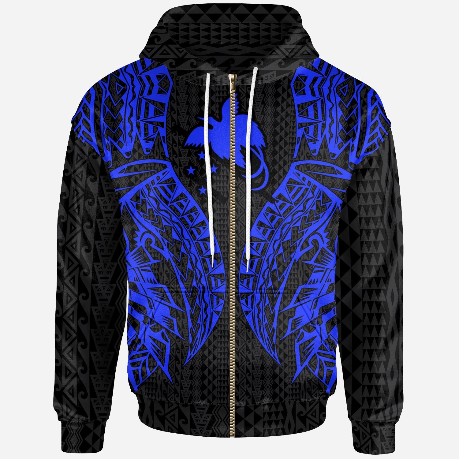 Papua New Guinea Zip up Hoodie Polynesian Lion Head Blue Style Unisex Blue - Polynesian Pride