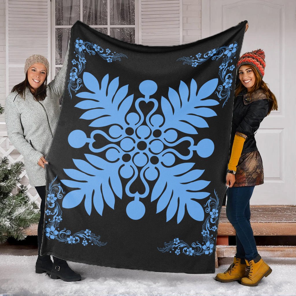 Hawaiian Quilt Maui Plant And Hibiscus Premium Blanket - Pastel Black - AH - Polynesian Pride
