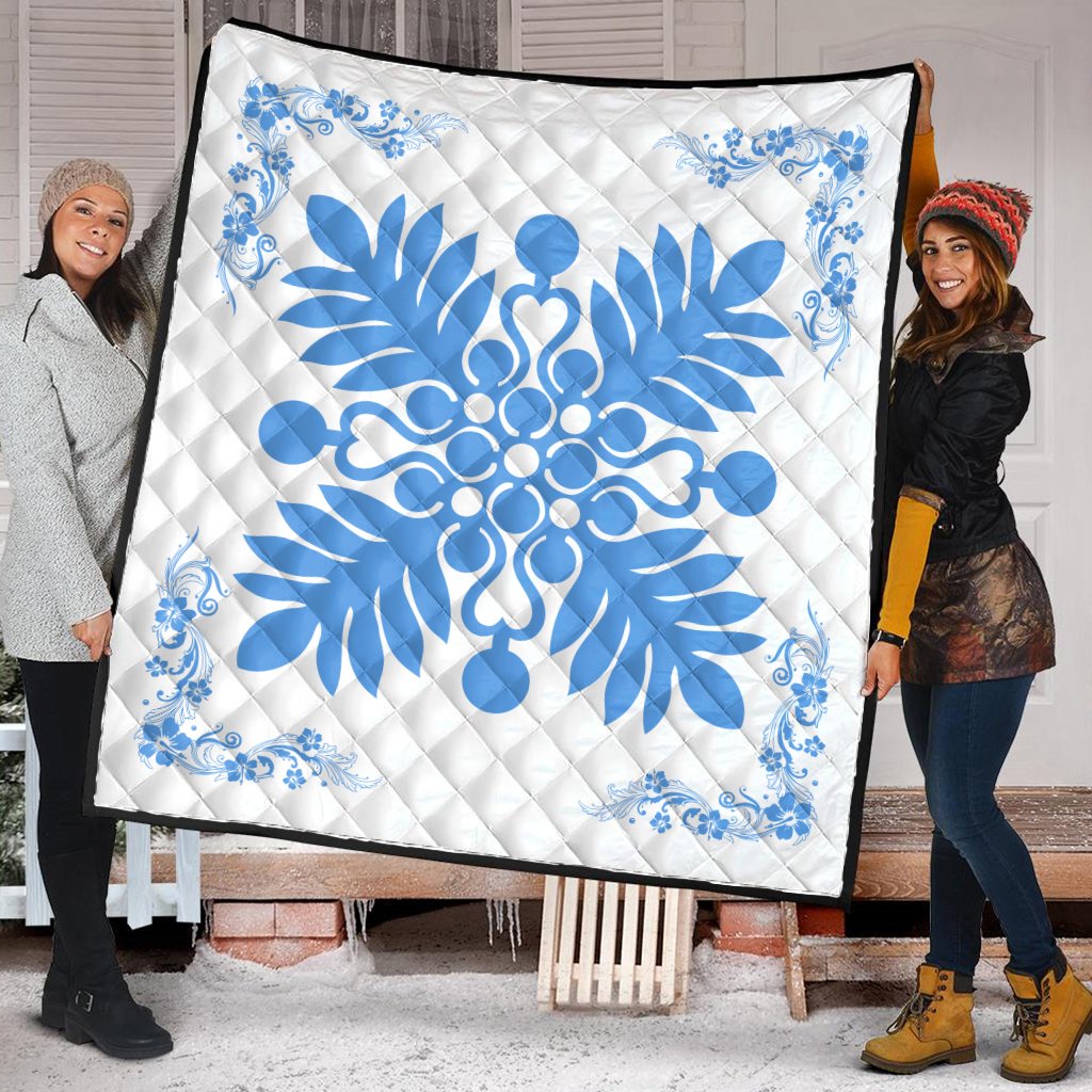 Hawaiian Quilt Maui Plant And Hibiscus Premium Quilt - Pastel White - AH - Polynesian Pride