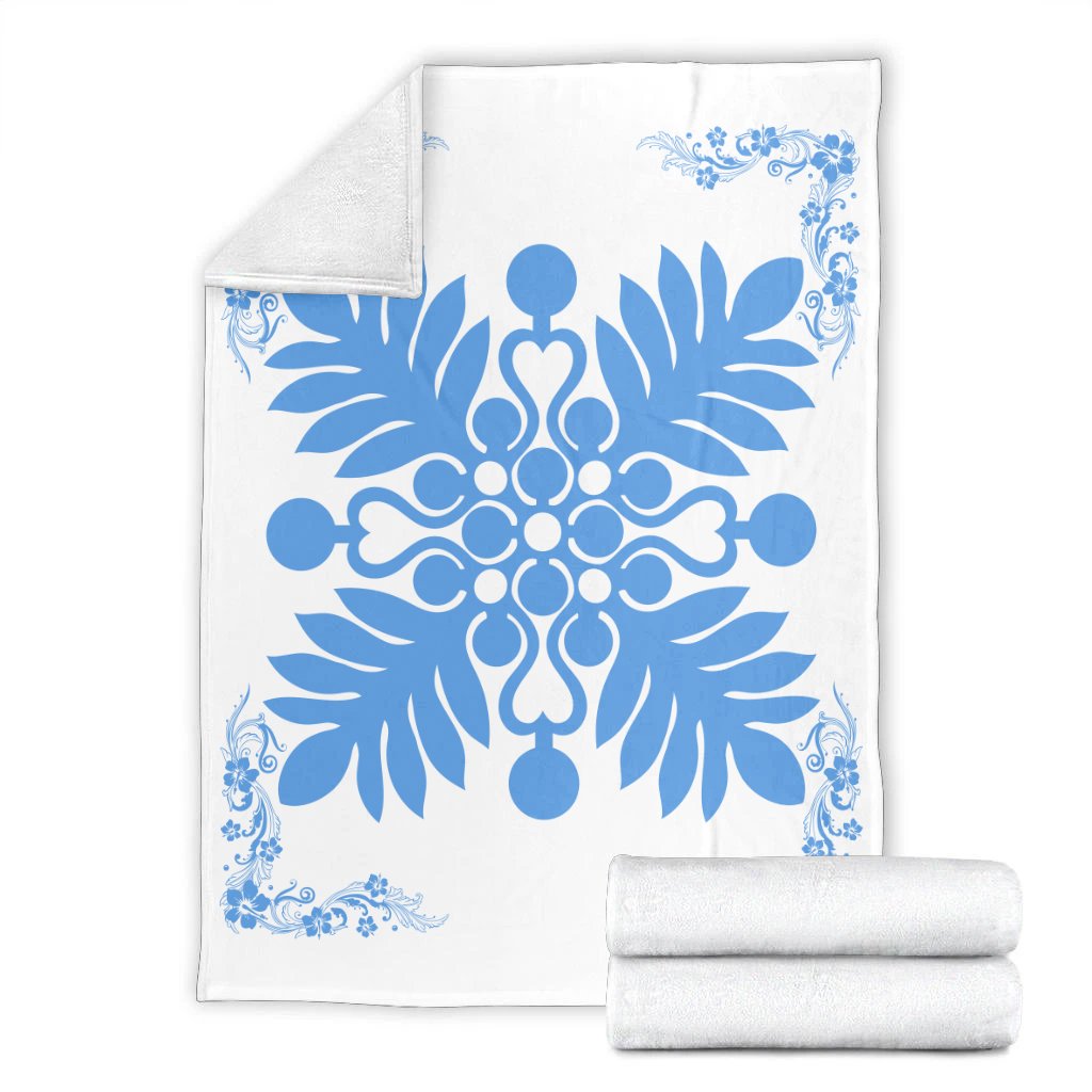 Hawaiian Quilt Maui Plant And Hibiscus Premium Blanket - Pastel White - AH - Polynesian Pride