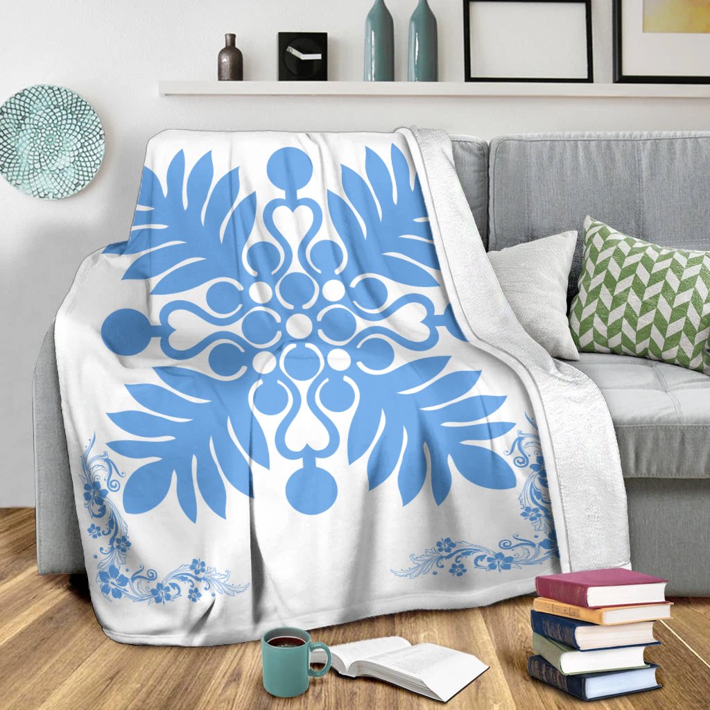 Hawaiian Quilt Maui Plant And Hibiscus Premium Blanket - Pastel White - AH - Polynesian Pride