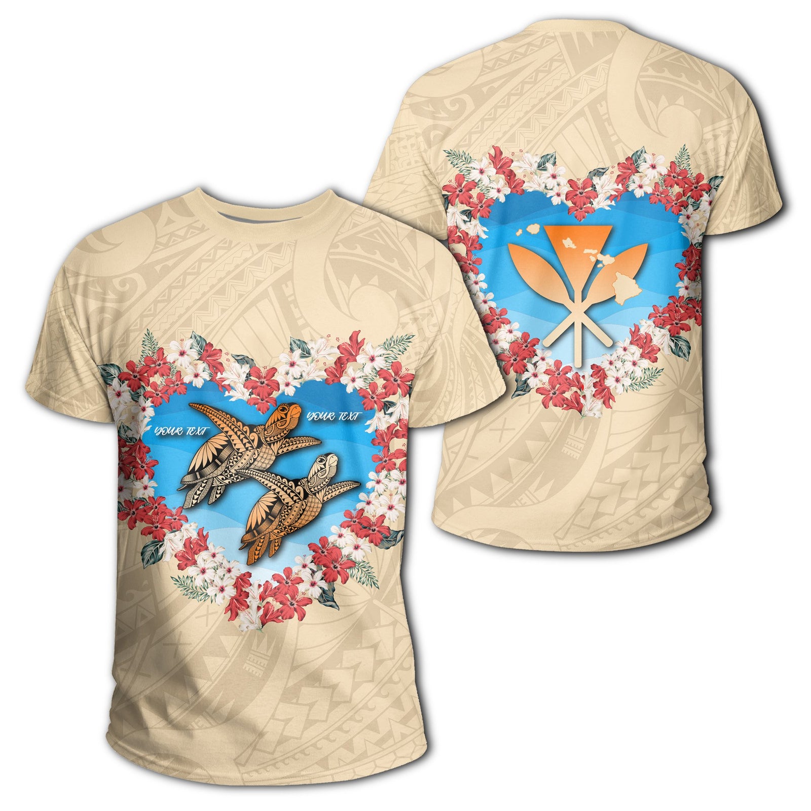 Custom Hawaii Turtle Hibiscus Polynesian Valentines T Shirt Life Style Unisex Beige - Polynesian Pride