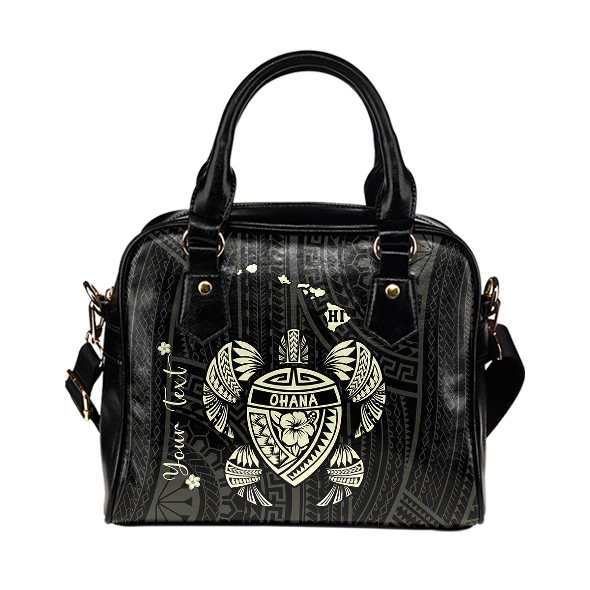 Personalized - Hawaii Kakau Polynesian Ohana Turtle Map Shoulder Handbag - Beige One Size Beige - Polynesian Pride