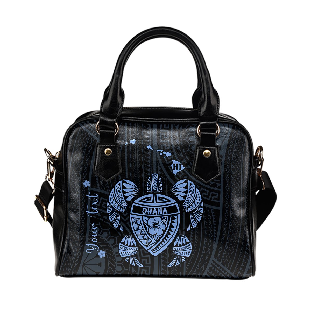 Personalized - Hawaii Kakau Polynesian Ohana Turtle Map Shoulder Handbag - Pastel Blue One Size Beige - Polynesian Pride