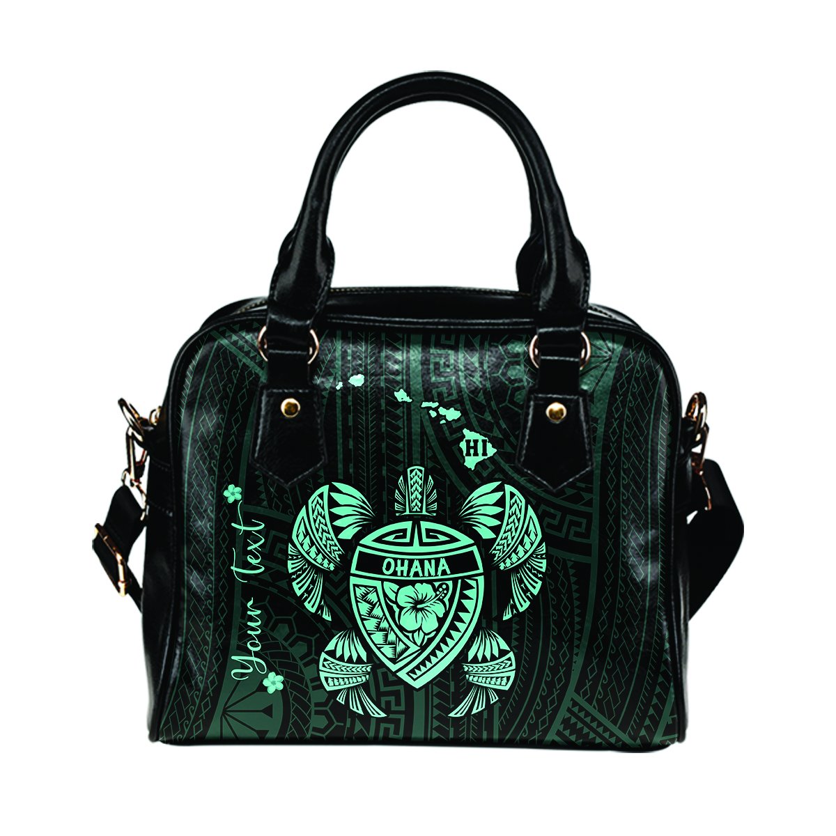 Personalized - Hawaii Kakau Polynesian Ohana Turtle Map Shoulder Handbag - Turquoise One Size Beige - Polynesian Pride