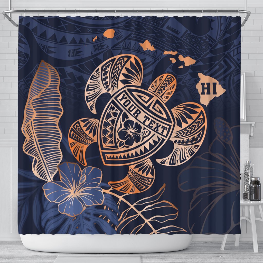 Personalized - Hawaii Polynesian Aloha Po Turtle Hibiscus Tropical Shower Curtain - Special Edition - AH 177 x 172 (cm) Black - Polynesian Pride