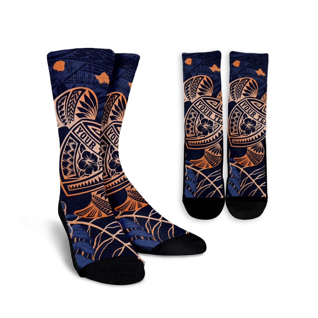 Personalized - Hawaii Polynesian Aloha Po Turtle Hibiscus Tropical Crew Socks - Special Edition - AH Crew Socks White - Polynesian Pride