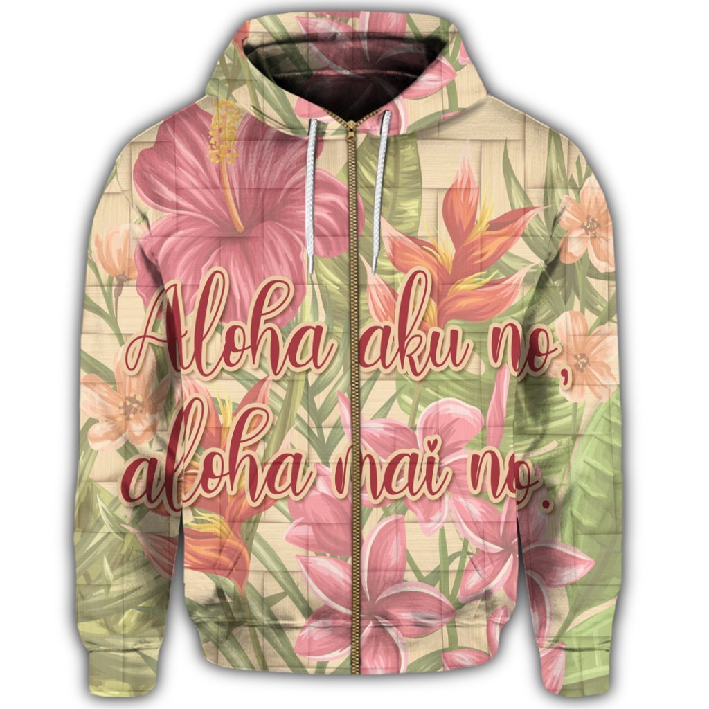 Hawaii Tropical Hibiscus Plumeria Zip Hoodie - Polynesian Pride