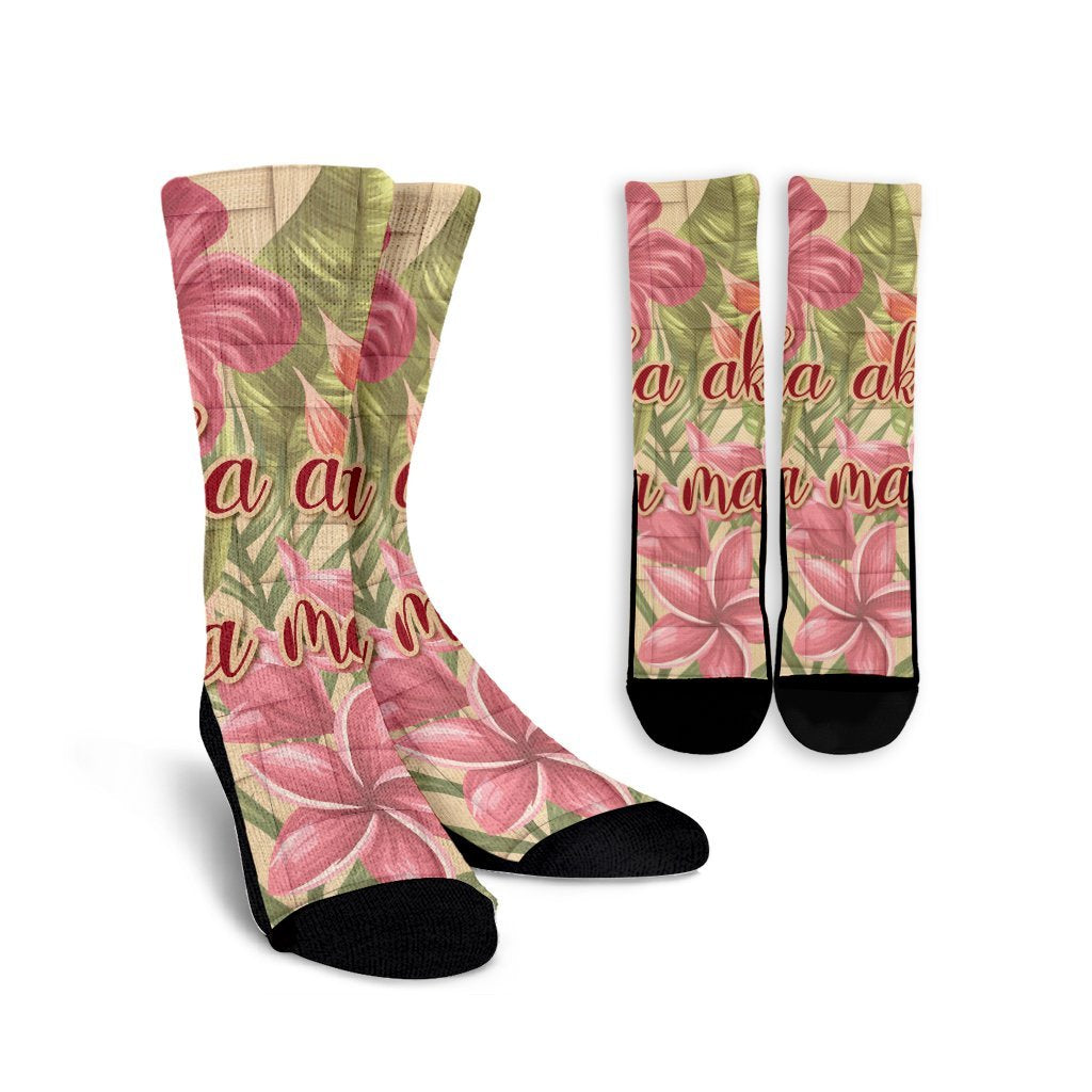 Hawaii Tropical Hibiscus Plumeria Crew Socks - AH Crew Socks White - Polynesian Pride