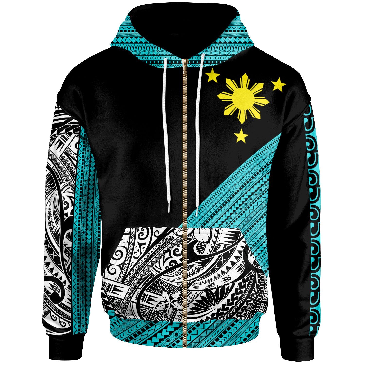 Philippines Custom Zip up Hoodie Diagonal Pattern Blue Unisex Blue - Polynesian Pride