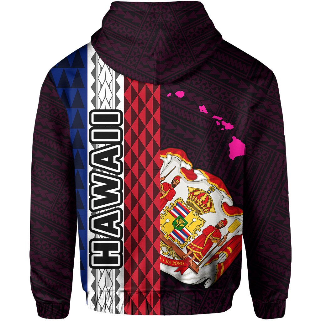 Polynesian Kakau Hawaii Flag Royal Coat of Arms Hawaii Zip Hoodie Pink - Polynesian Pride