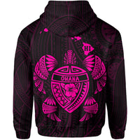 Polynesian Kakau Turtle Ohana Map of Hawaii Zip Hoodie Pink - Polynesian Pride