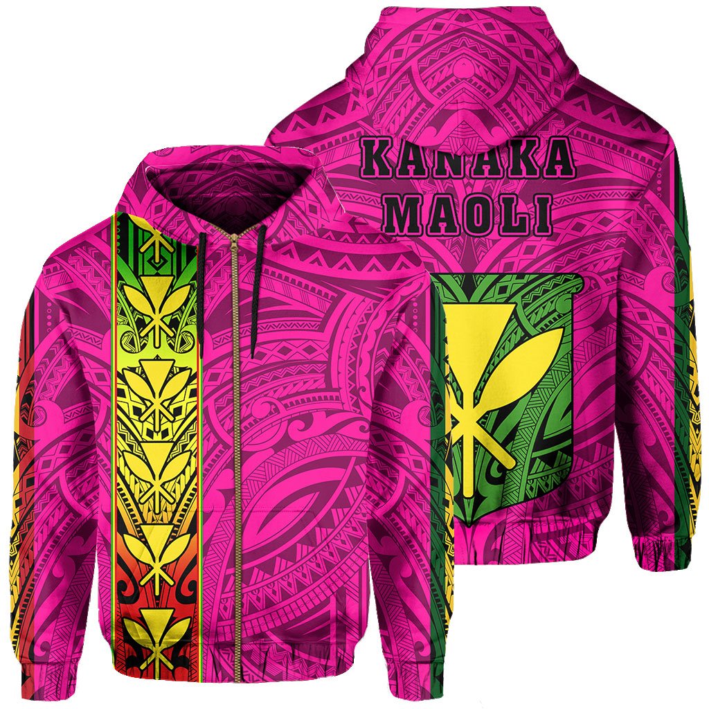 Polynesian Kanaka Flag Kanaka Maoli Hawaii Zip Hoodie Pink Unisex Pink - Polynesian Pride