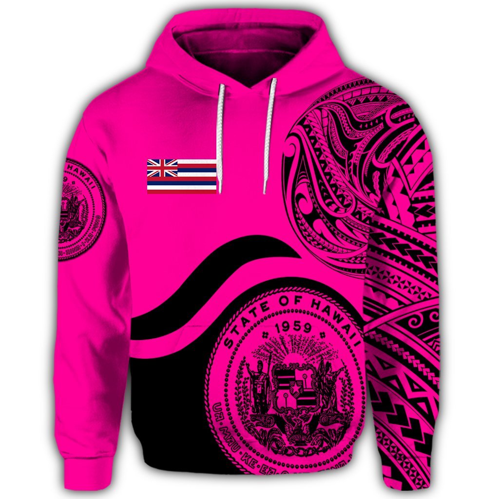 Hawaii Coat of Arms Hoodie Waveshape Style Pink - Polynesian Pride