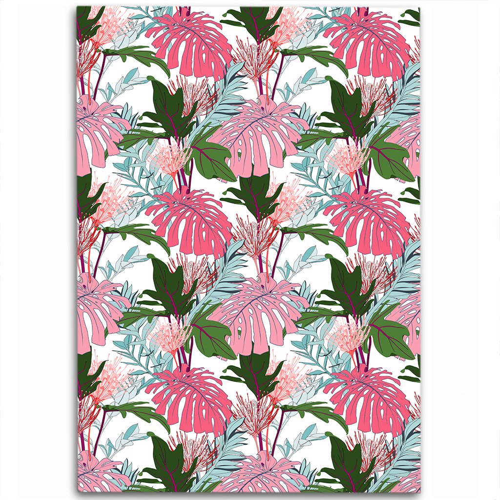 Pink Monstera And Green Tropical Leaves White Area Rug - AH Luxurious - Polynesian Pride