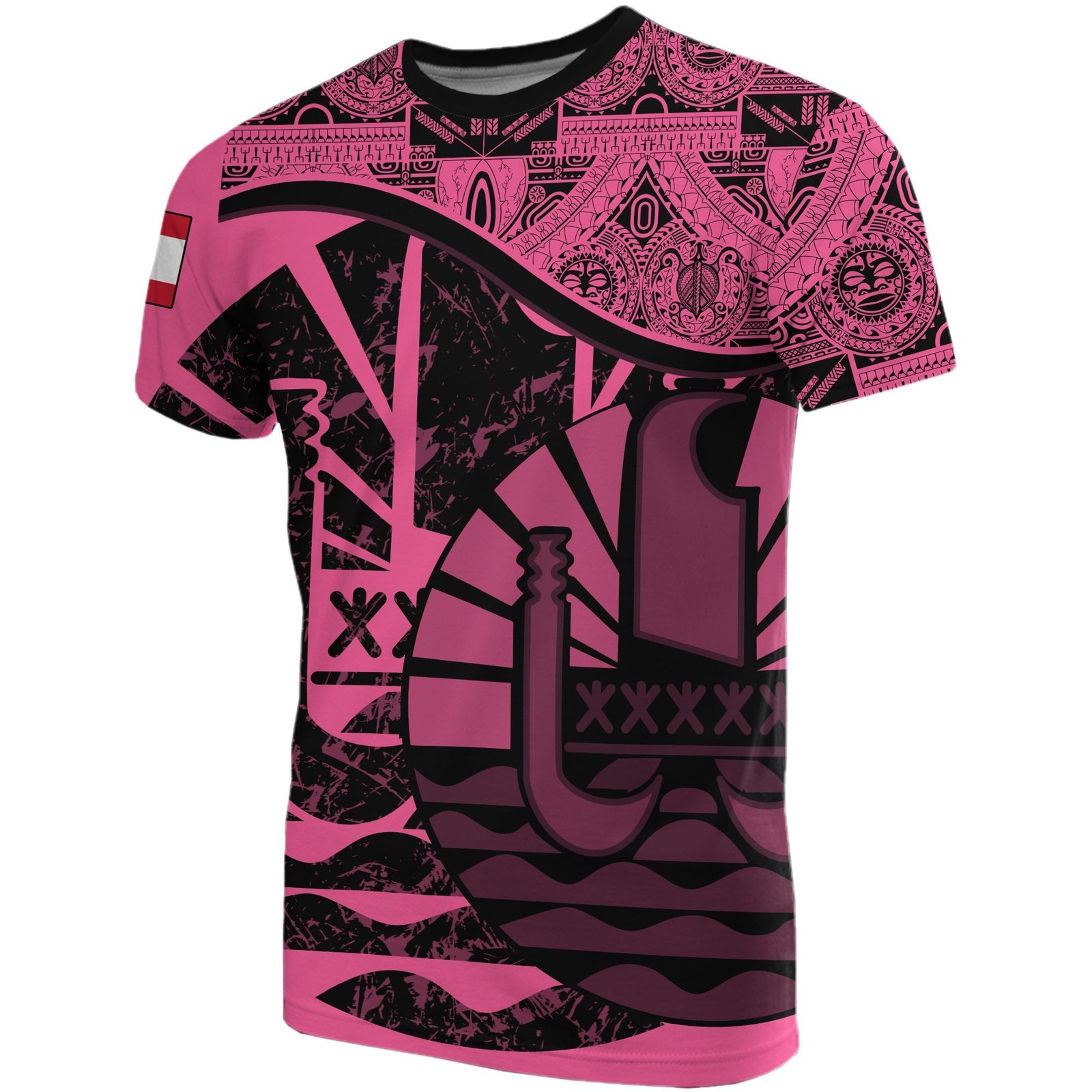 Tahiti T Shirt Tahiti Flag Vintage Style Pink A02 Unisex Pink - Polynesian Pride