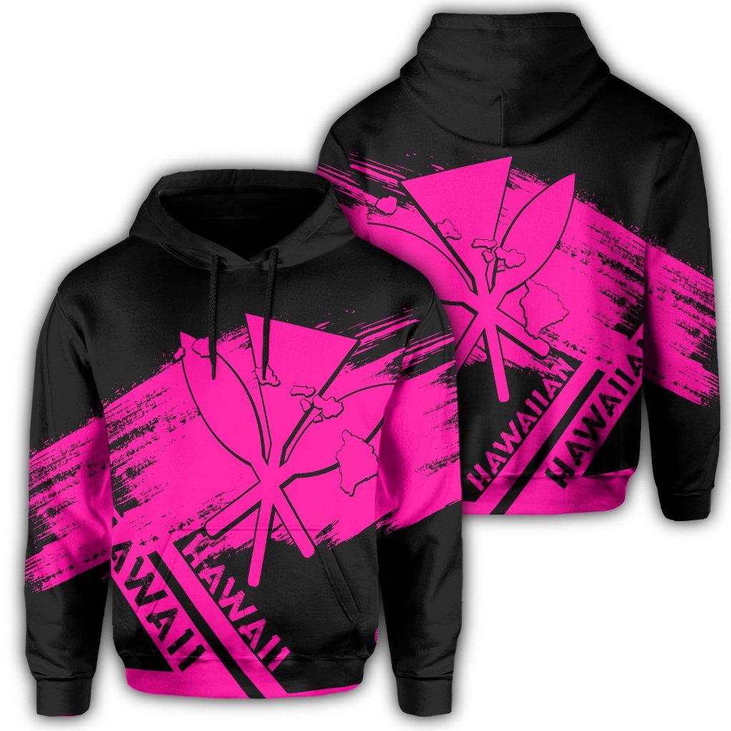 Hawaiian Map Kanaka Identifier Hoodie Pink Brusch Style Unisex Pink - Polynesian Pride