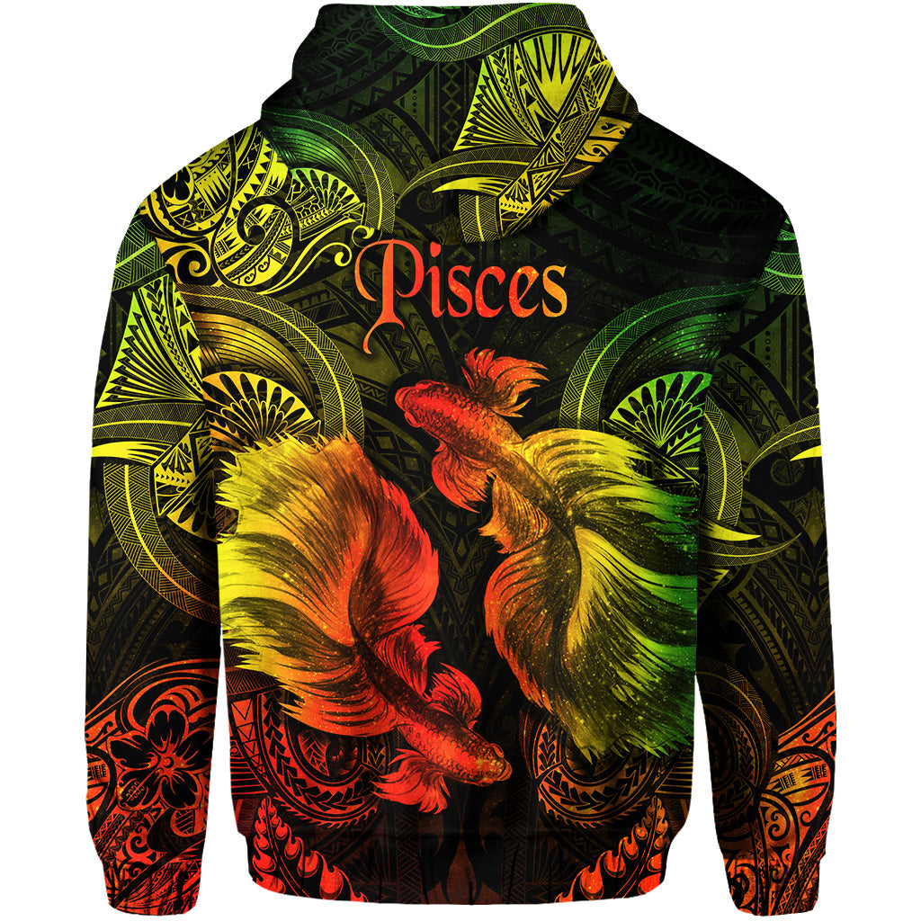 Pisces Zodiac Polynesian Zip Hoodie Unique Style Reggae LT8 - Polynesian Pride