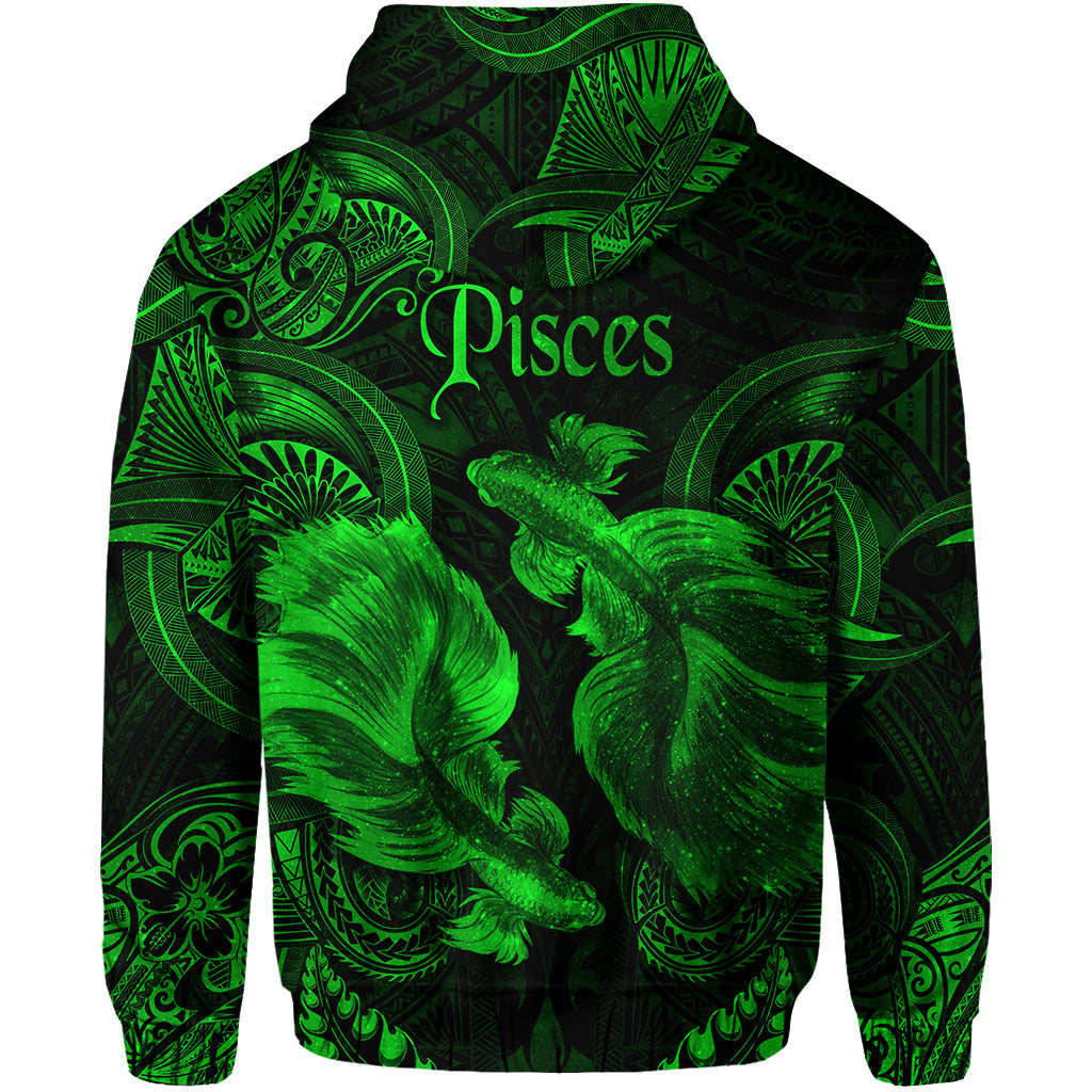 Pisces Zodiac Polynesian Zip Hoodie Unique Style Green LT8 - Polynesian Pride