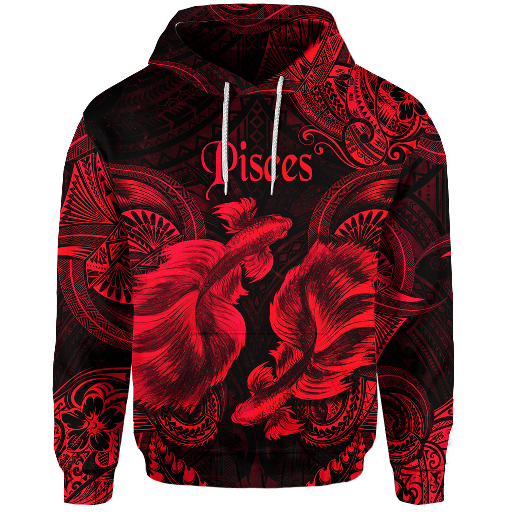 Custom Pisces Zodiac Polynesian Hoodie Unique Style Red LT8 - Polynesian Pride