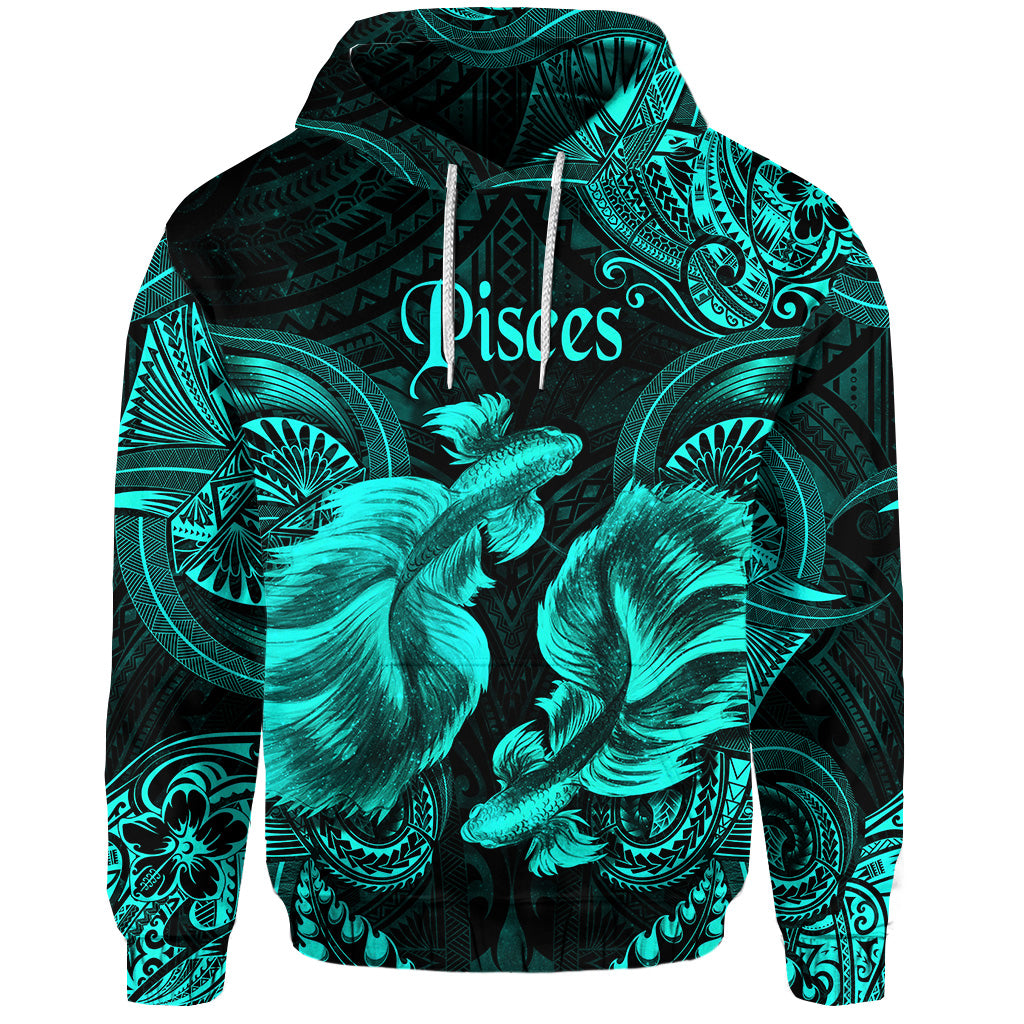 Custom Pisces Zodiac Polynesian Hoodie Unique Style Turquoise LT8 - Polynesian Pride