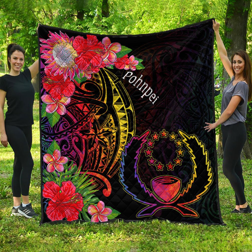 Pohnpei Premium Quilt - Tropical Hippie Style Black - Polynesian Pride