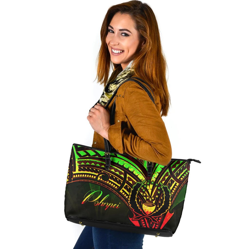 Pohnpei Leather Tote - Reggae Color Cross Style Black - Polynesian Pride