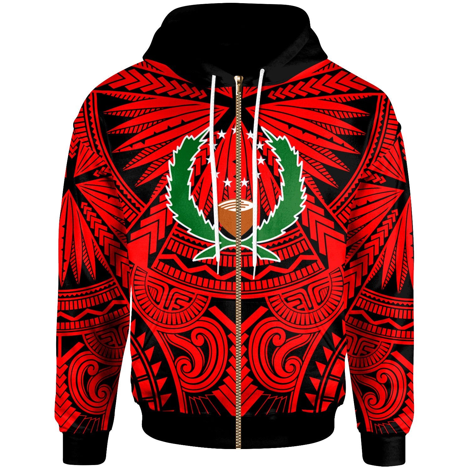 Pohnpei Zip Hoodie Classic Vignette Style Unisex Red - Polynesian Pride