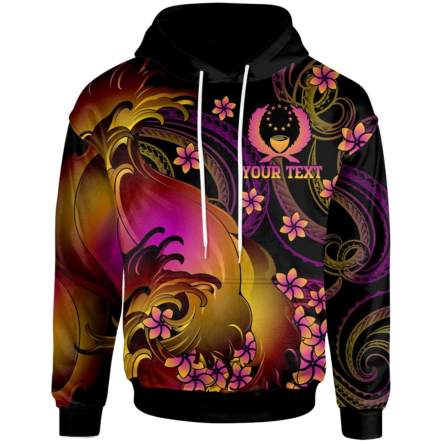 Pohnpei Custom Hoodie Pohnpei in wave Unisex Black - Polynesian Pride