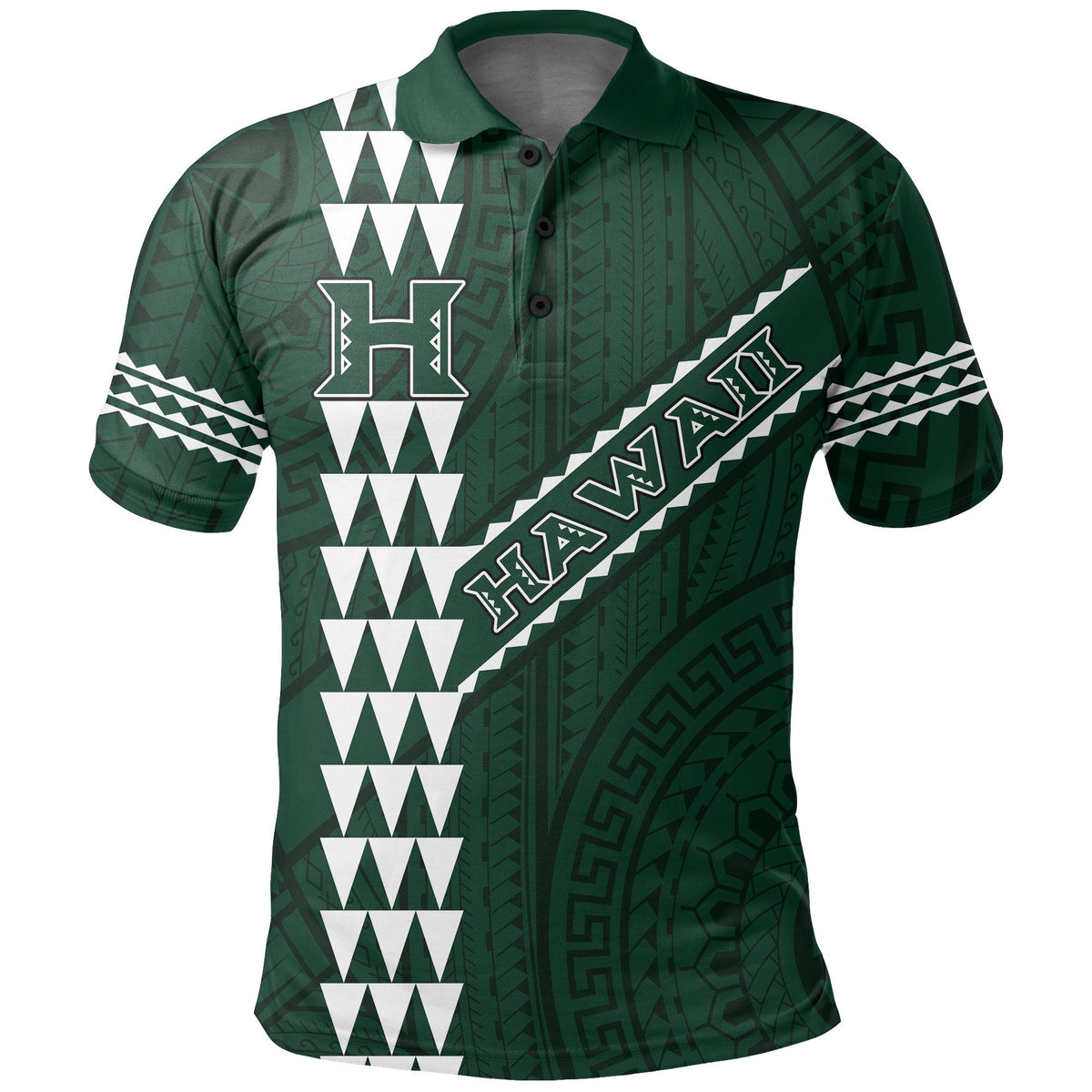 Hawaii Kakau Warrior Polynesian Football Polo Shirt Green - Polynesian Pride