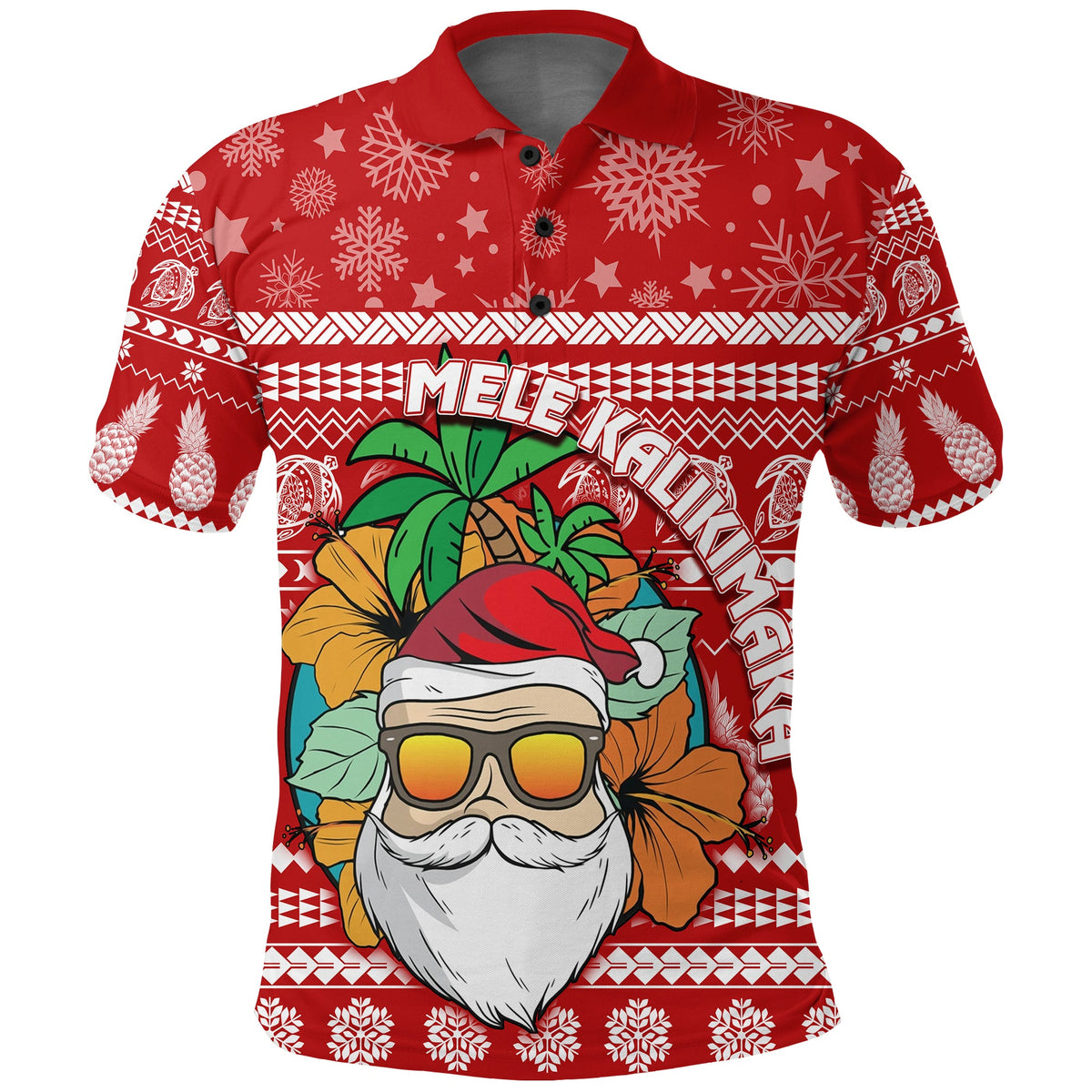 Hawaii Christmas Polo Shirt Mele Kalikimaka Tropical Santa LT7 Red - Polynesian Pride