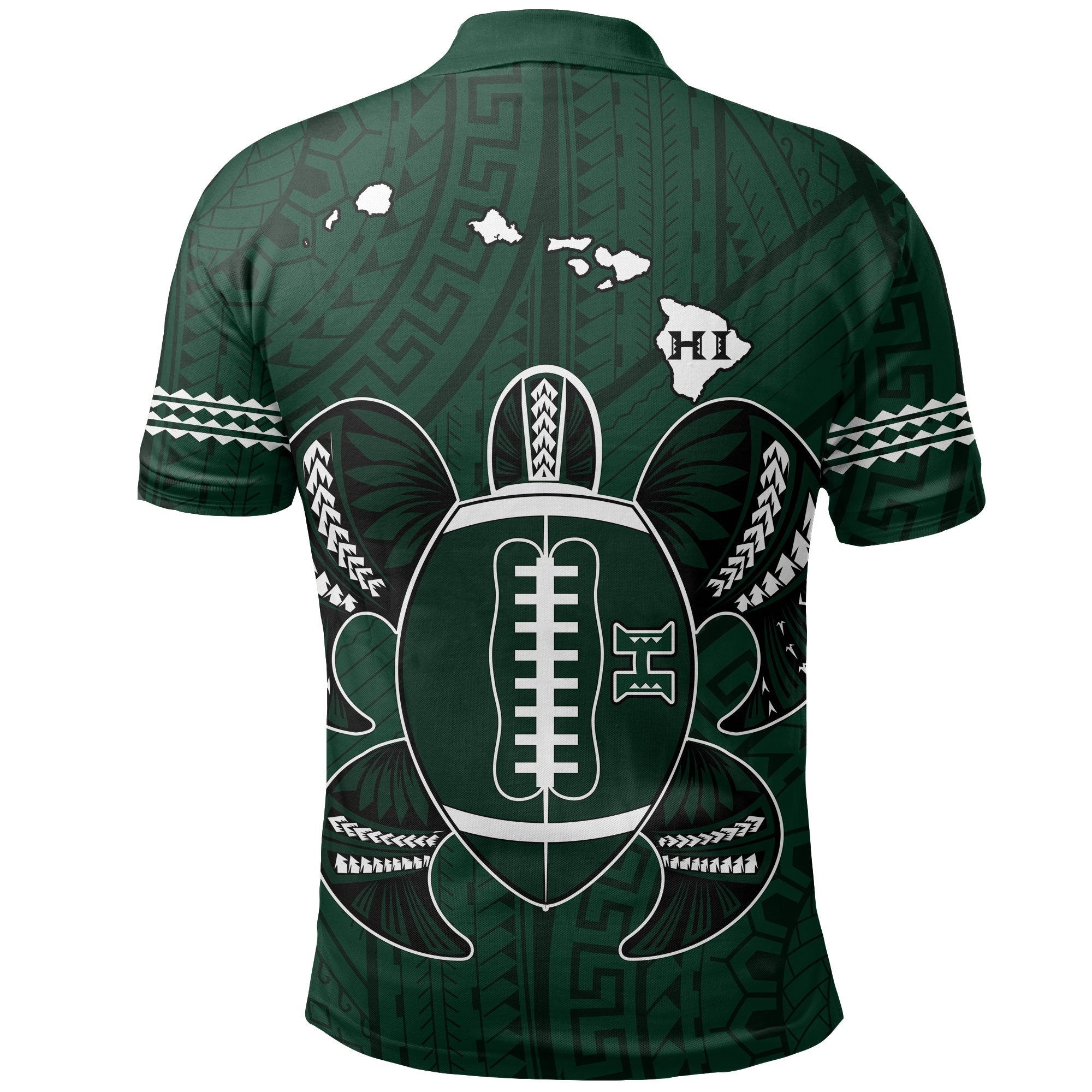 Hawaii Kakau Warrior Polynesian Football – Polo Shirt – Green - Polynesian Pride