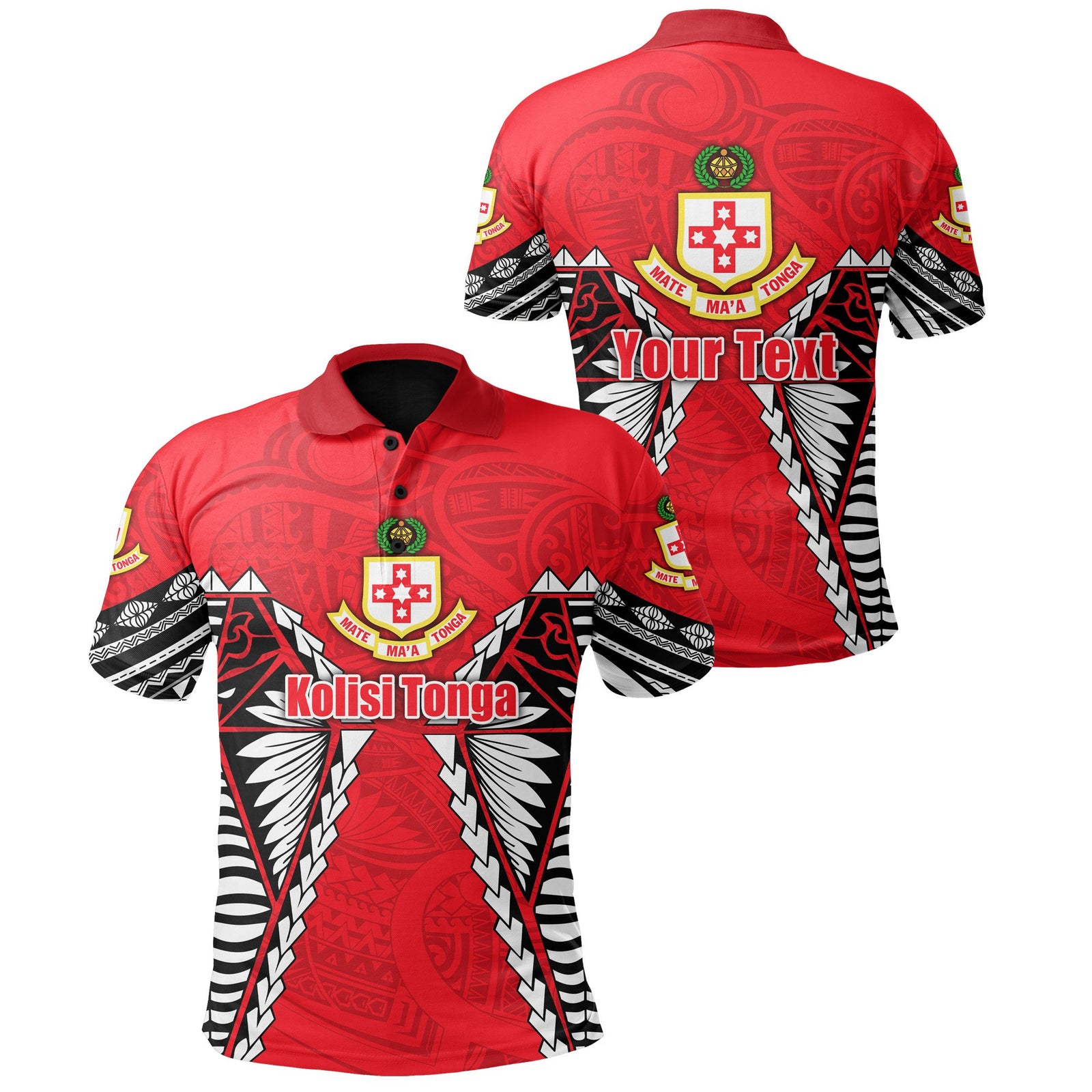 Custom Kolisi Tonga Polo Shirt Mate Maa Tonga Polynesian Style Version 2 Unisex Red - Polynesian Pride