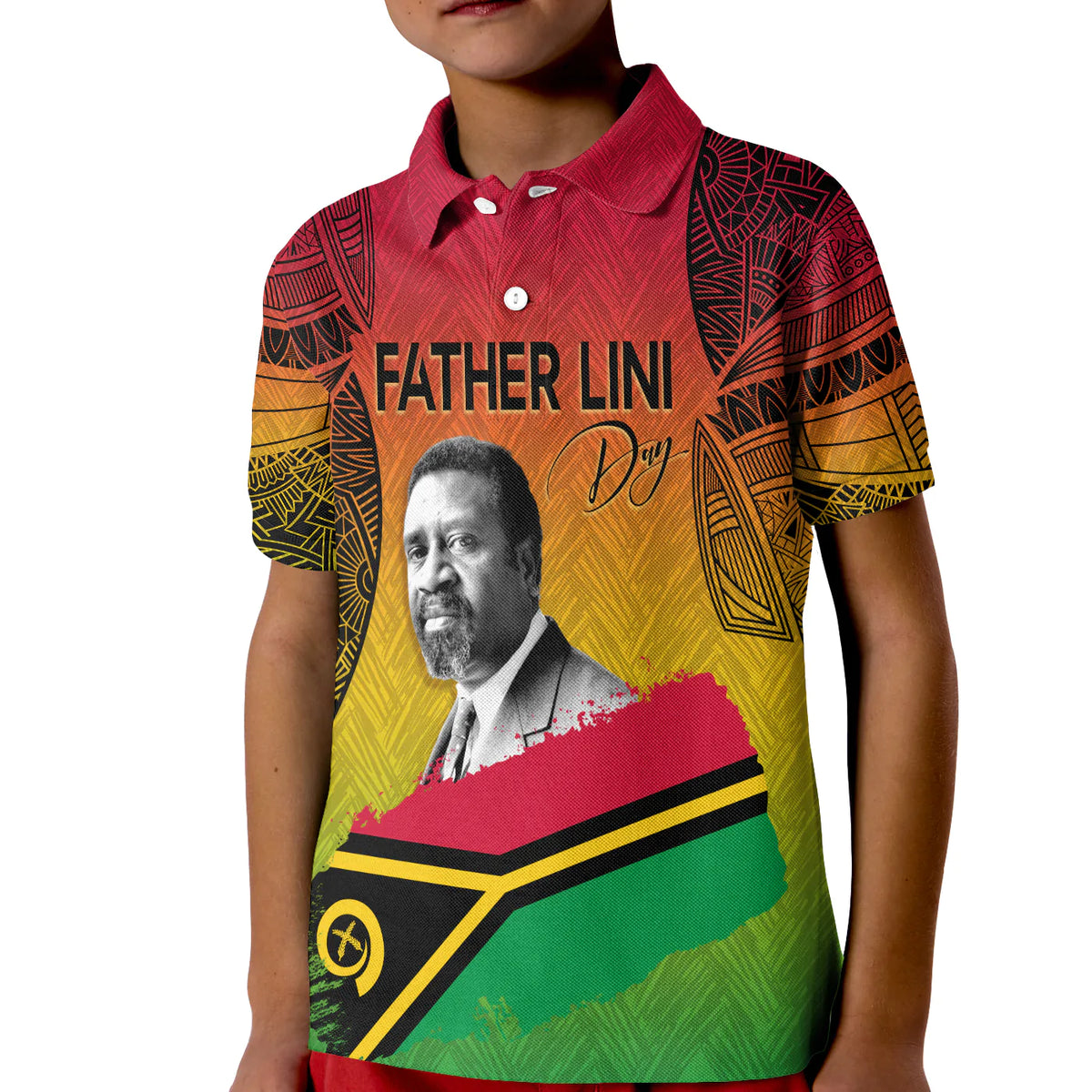 Vanuatu Father Lini Quote Polo Shirt KID Flag Style - Black LT7 Kid Art - Polynesian Pride