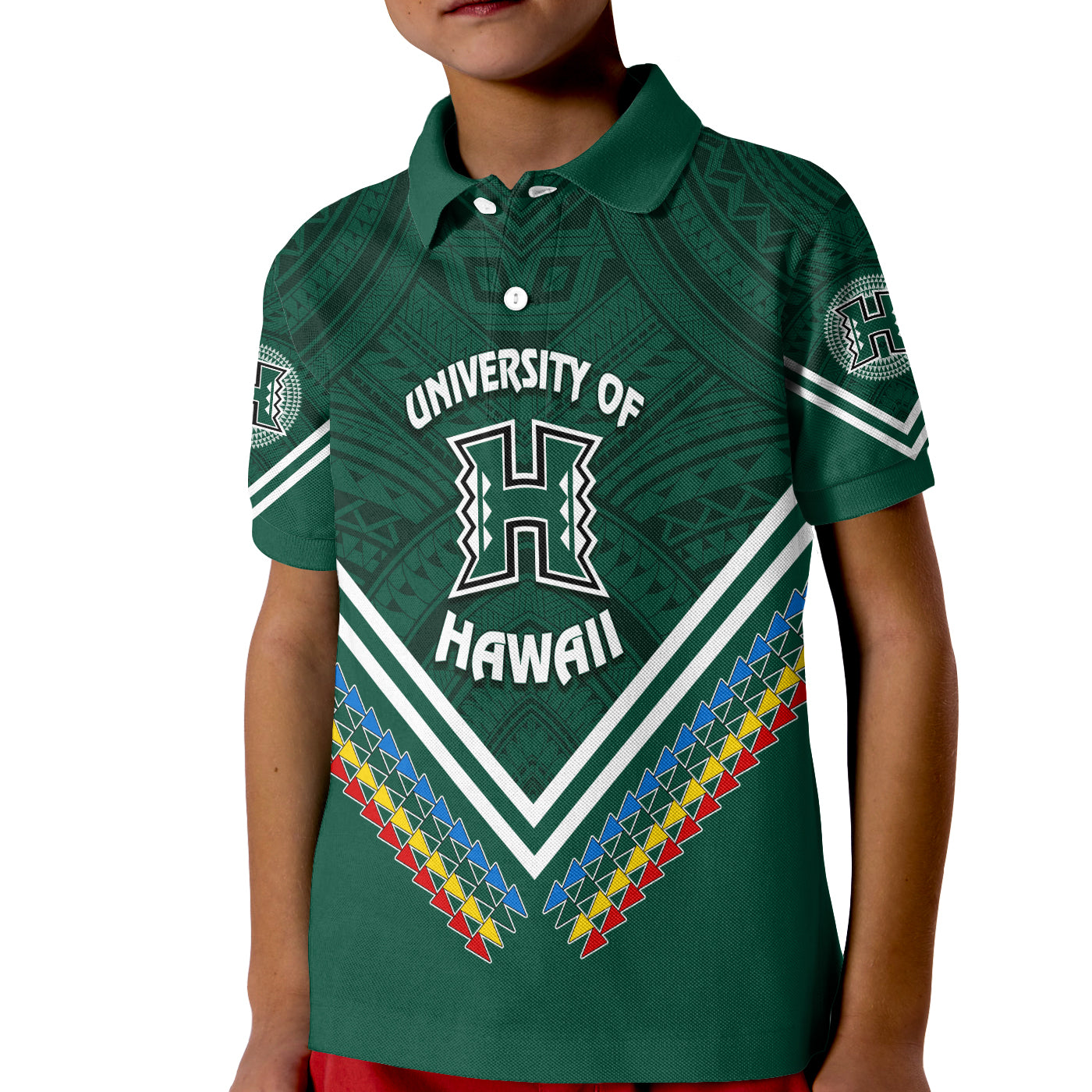 Personalised Hawaii Rainbow Warriors Polo Shirt KID Simple Style LT7 Kid Deep Green - Polynesian Pride