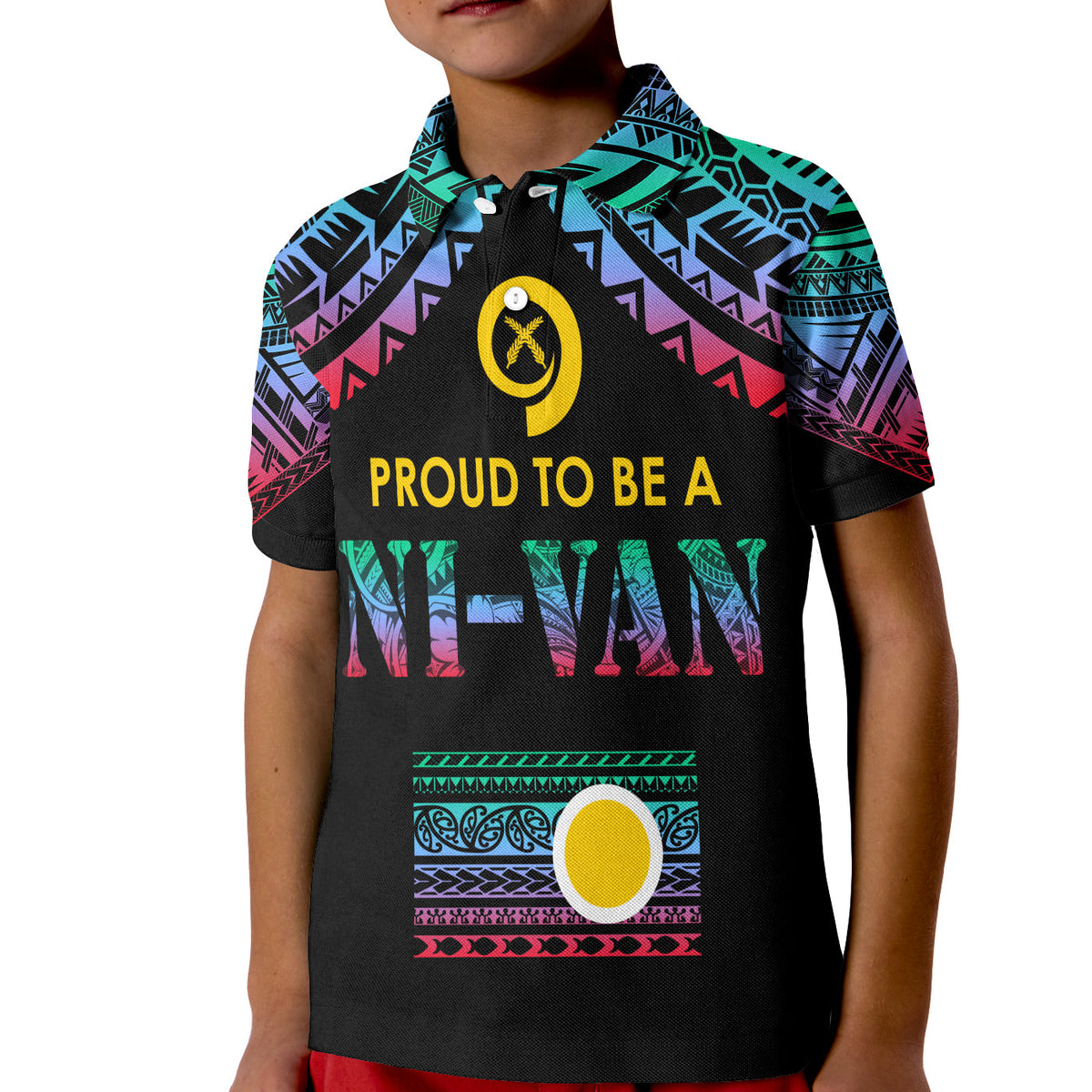 Vanuatu Proud To Be A Ni-Van - Polynesian Pattern Polo Shirt KID - Shefa Province LT7 Kid Black - Polynesian Pride