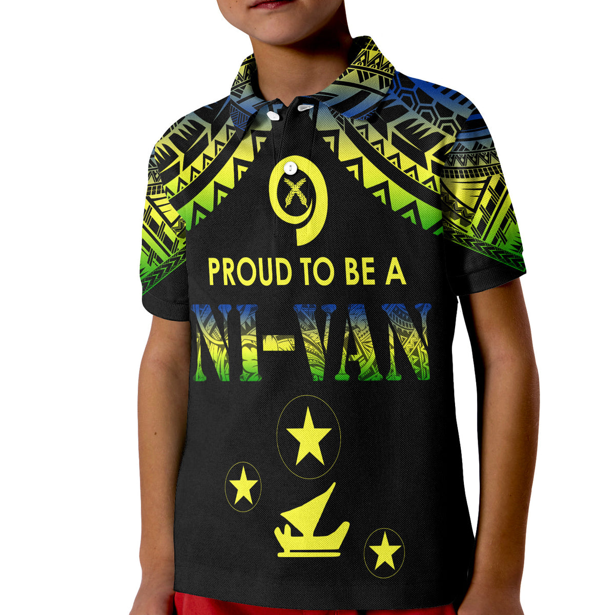 Vanuatu Proud To Be A Ni-Van - Polynesian Pattern Polo Shirt KID - Malampa Province LT7 Kid Black - Polynesian Pride