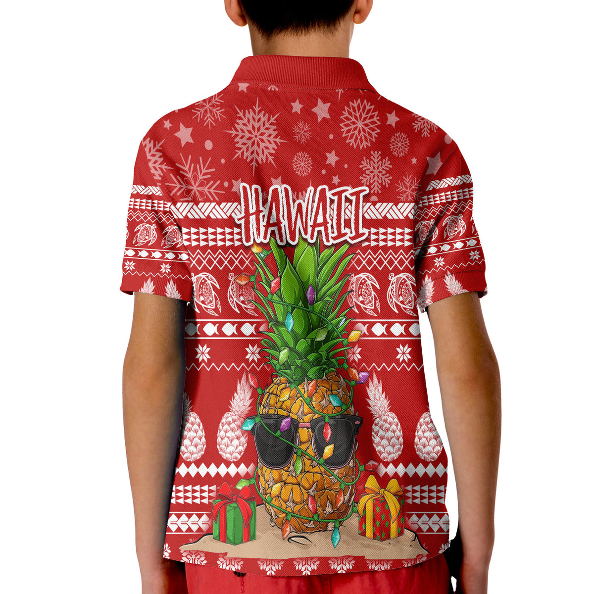 Hawaii Christmas Polo Shirt KID Mele Kalikimaka - Pineapple LT7 - Polynesian Pride
