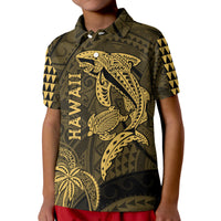 Hawaii Polo Shirt Shark and Turtle Mix Kakau Gold LT9 - Polynesian Pride