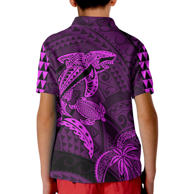 Hawaii Polo Shirt Shark and Turtle Mix Kakau Purple LT9 - Polynesian Pride